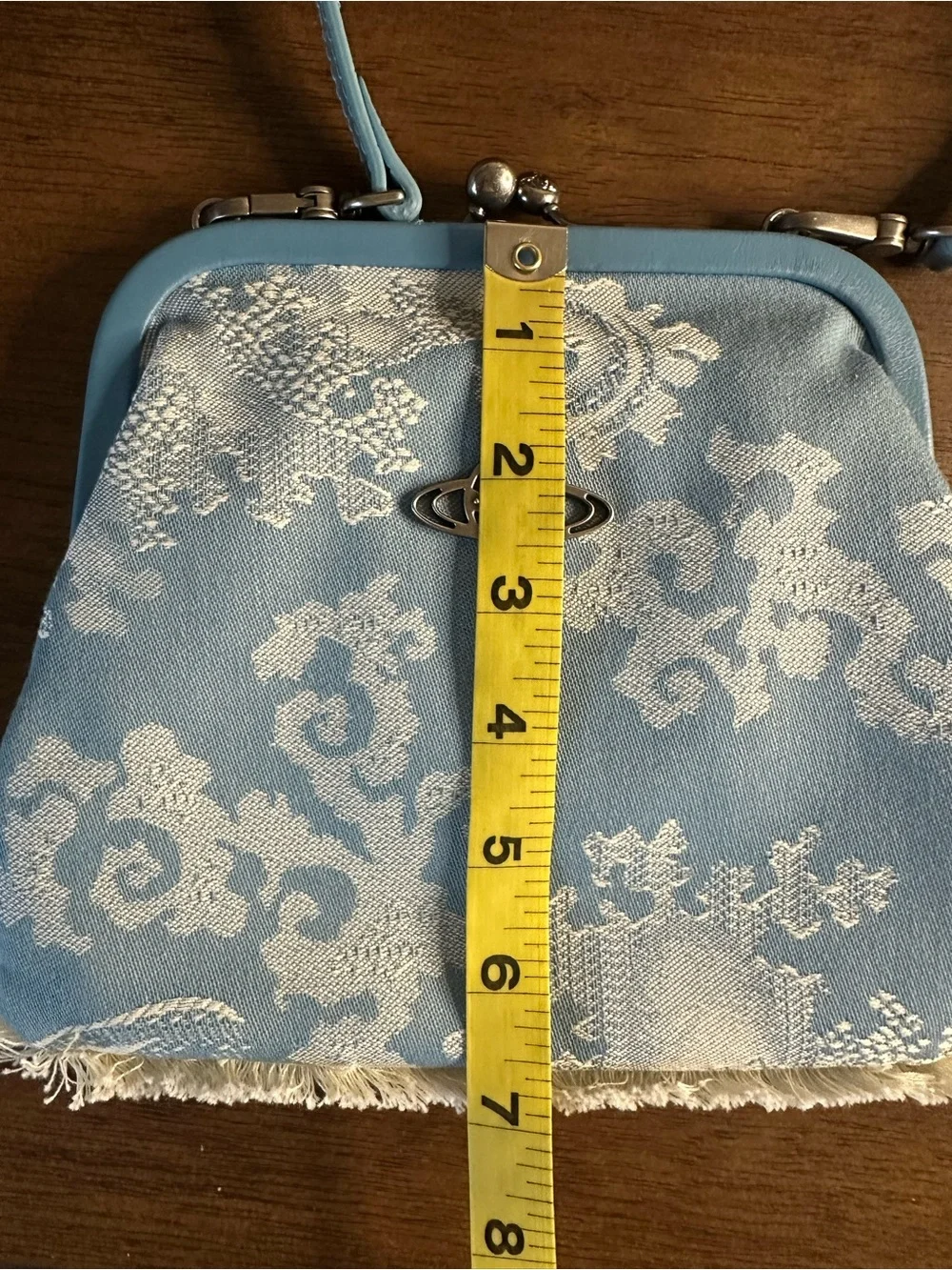 Vivienne Westwood Light Blue Jacquard Frame Top Handle Kisslock Bag - Picture 9 of 11